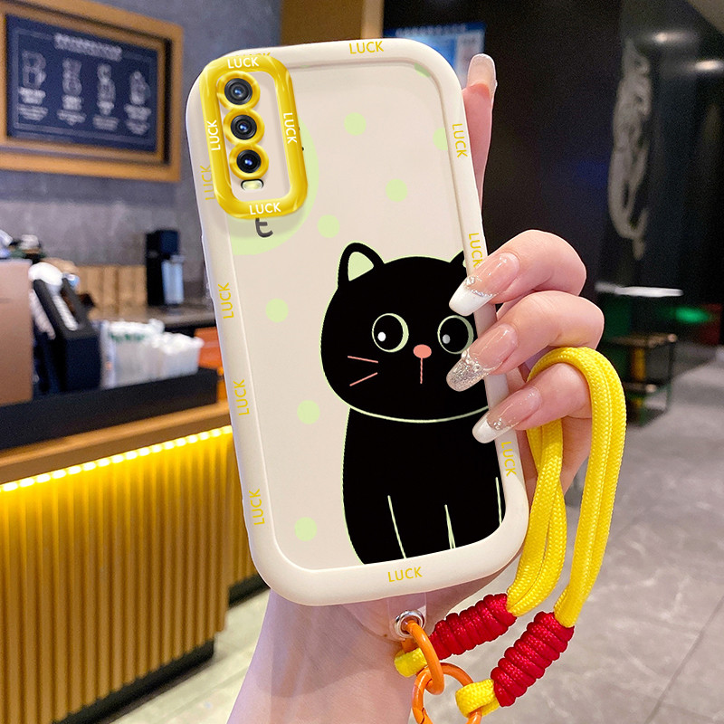 Ốp Lưng VIVO Y20 Y20i Y20s Y20A Y20G Y12A Y12S Y11s Case Mèo đen nhỏ Với Lanyard