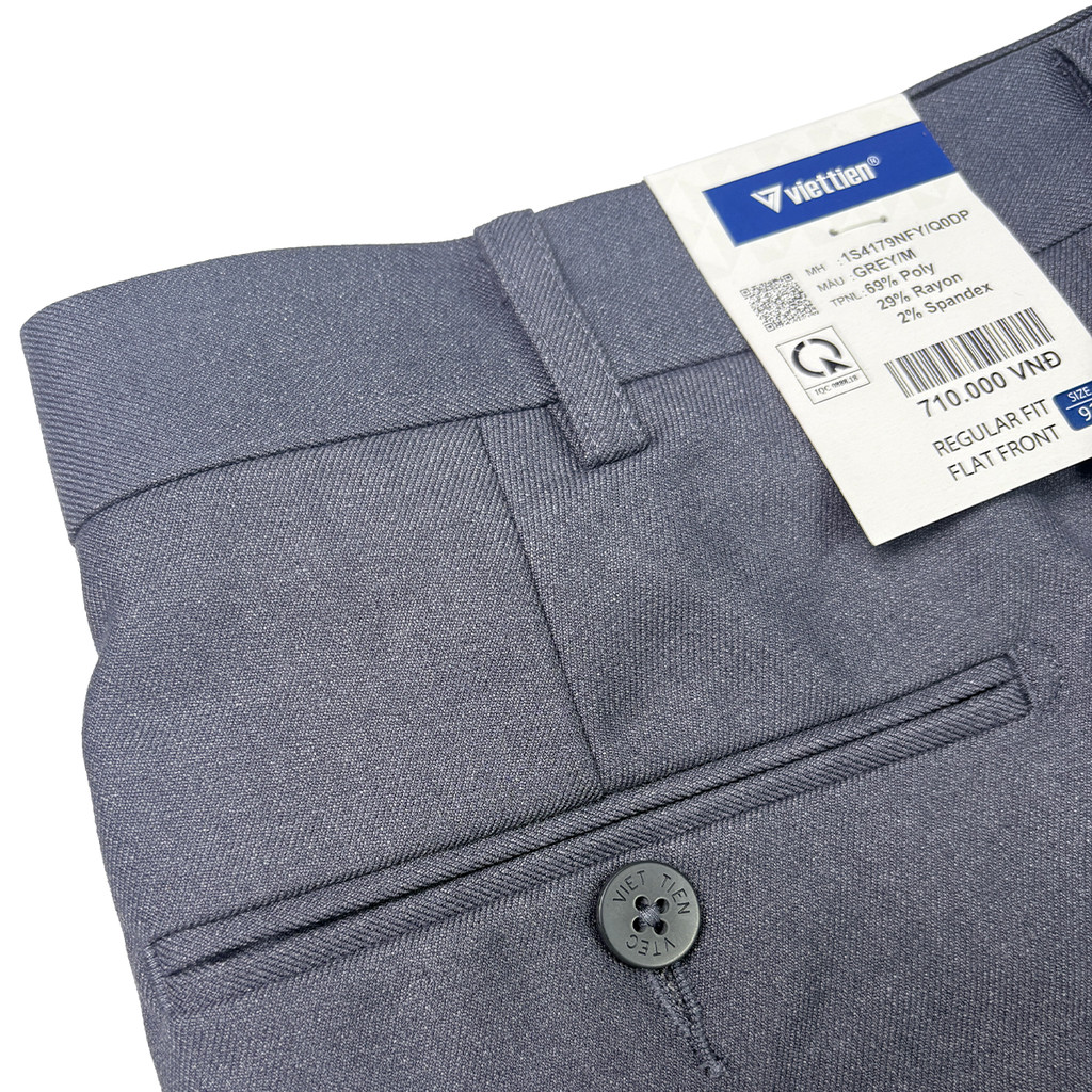 VIETTIEN SALE - Quần Tây Việt Tiến, Màu Xám, Họa Tiết Trơn, Form Regular Fit Không Ly