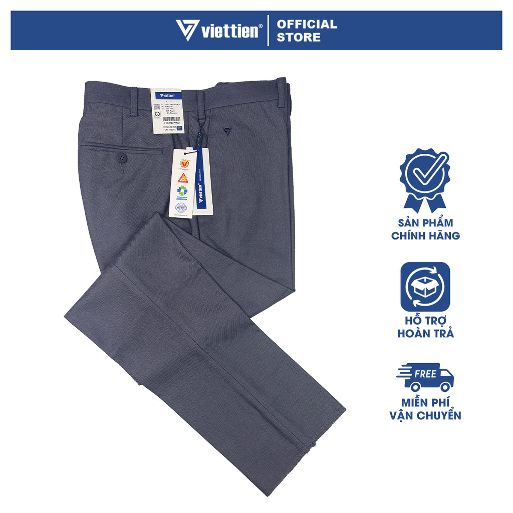 VIETTIEN SALE - Quần Tây Việt Tiến, Màu Xám, Họa Tiết Trơn, Form Regular Fit Không Ly