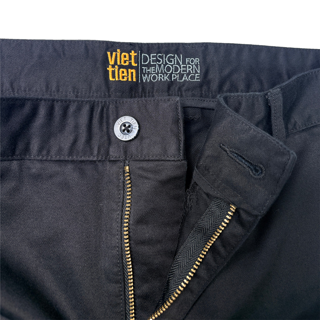 VIETTIEN SALE - Quần Kaki Việt Tiến, Màu Đen, Họa Tiết Trơn, Form Regular Không Ly