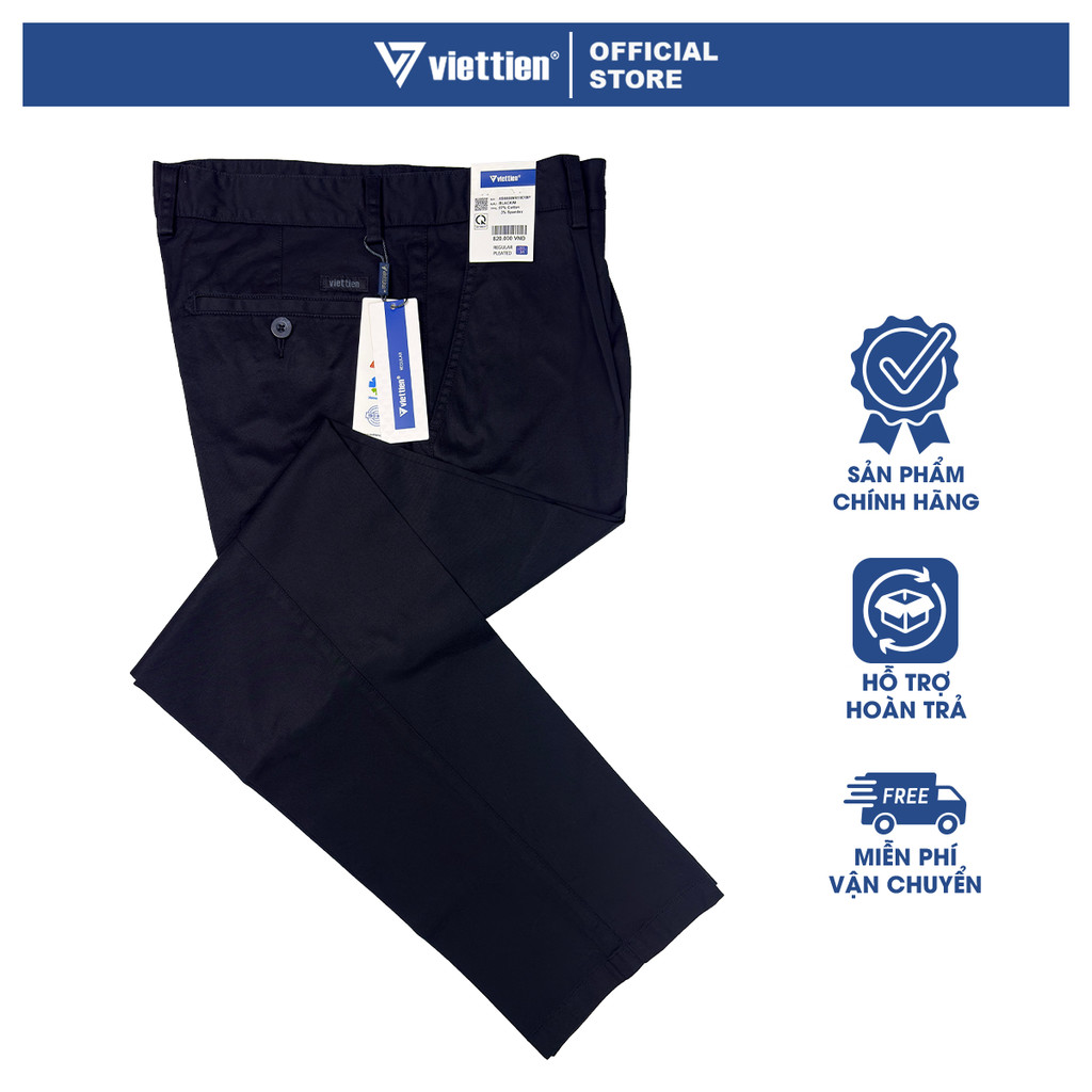 VIETTIEN SALE - Quần Kaki Việt Tiến, Màu Đen, Họa Tiết Trơn, Form Regular Có Ly