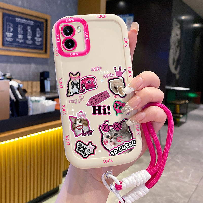 Ốp Lưng VIVO Y15S Y15A Y15C Y01 Case Mèo đáng yêu Với Lanyard