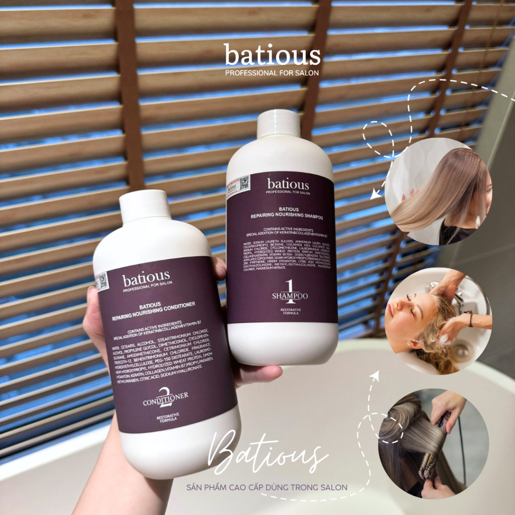Cặp Dầu Gội Xả Batious Tím Phục Hồi Hư Tổn Đa Tầng, Tái Tạo Nang Tóc 500ml-960ml