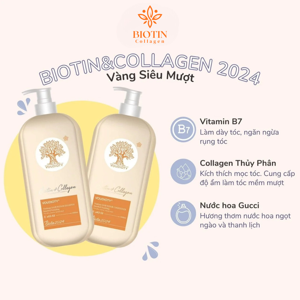 Dầu Xả Biotin Collagen Voudioty Giảm Rụng, Phục Hồi, Kiềm Dầu, Ngăn Gàu 500ml/1000ml (Mẫu Mới)