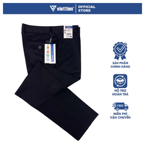 VIETTIEN SALE - Quần Kaki Việt Tiến, Màu Đen, Họa Tiết Trơn, Form Regular Không Ly