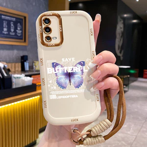 Ốp Lưng OPPO A55 4G Case Vẽ Bướm xanh Với Lanyard