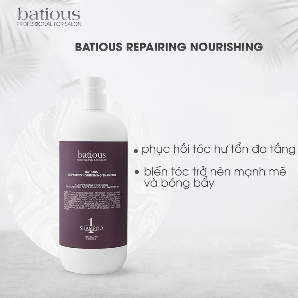 Cặp Dầu Gội Xả Batious Tím Phục Hồi Hư Tổn Đa Tầng, Tái Tạo Nang Tóc 500ml-960ml