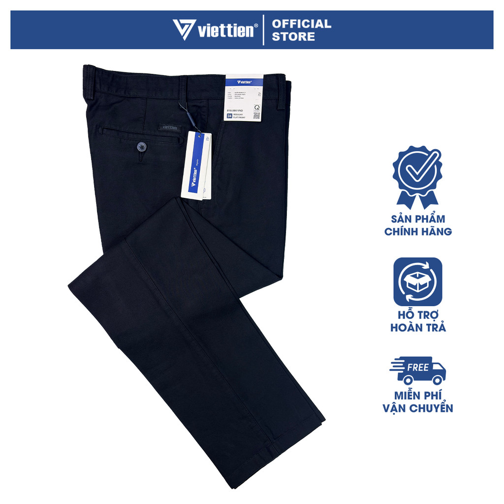 VIETTIEN SALE - Quần Kaki Việt Tiến, Màu Đen, Họa Tiết Trơn, Form Regular Không Ly