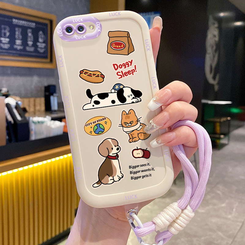 Ốp Lưng OPPO A5 A3s A12E Realme C1 Case Động vật nhỏ Với Lanyard