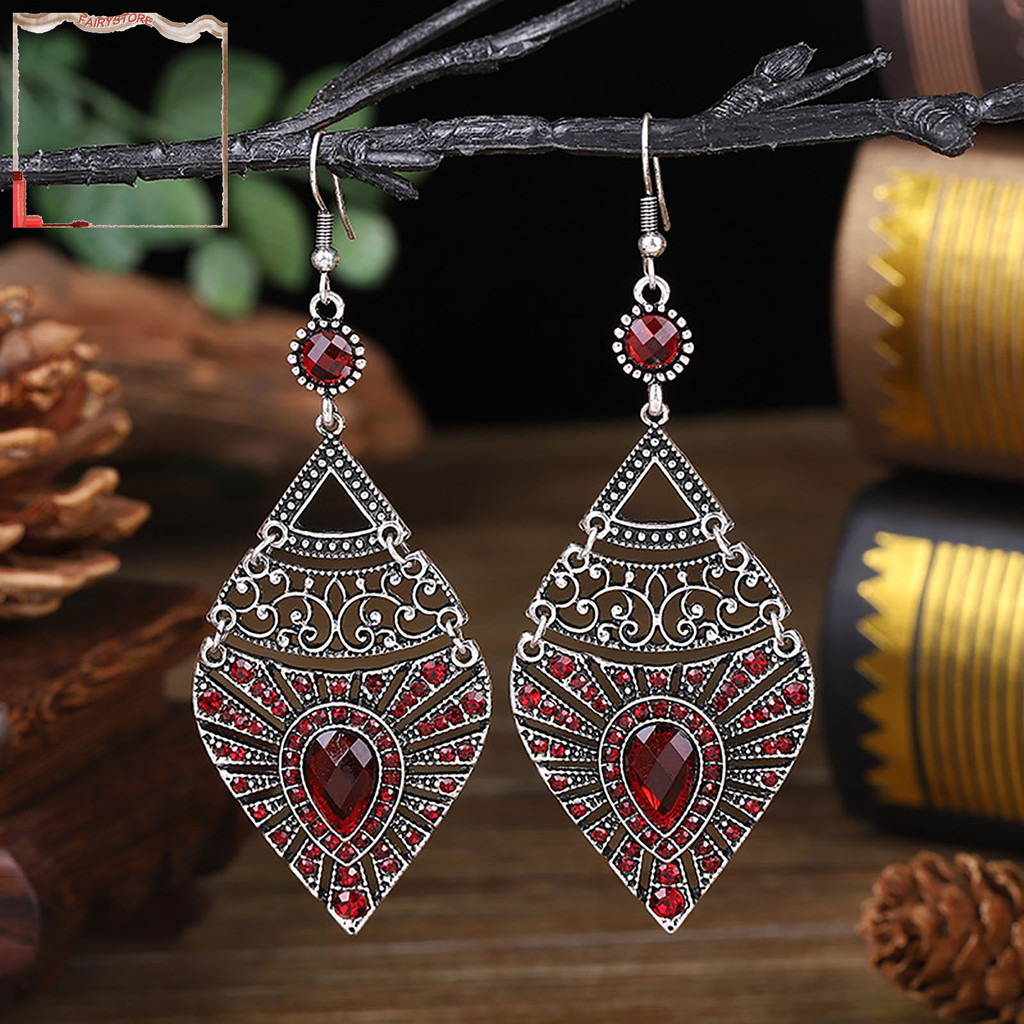 Bông tai thả phong cách dân tộc bằng hợp kim rỗng giọt nước - Trang sức thời trang cho nữ