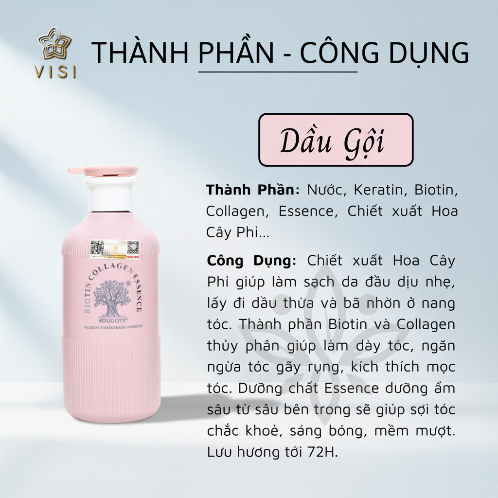 Cặp Dầu Gội Xả Biotin Voudioty Essence 500ml Giảm Rụng Tóc, Hỗ Trợ Mọc Tóc, Ngăn Gàu, Kiềm Dầu