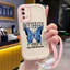 Ốp Lưng OPPO A55 4G Case Vẽ Bướm xanh Với Lanyard