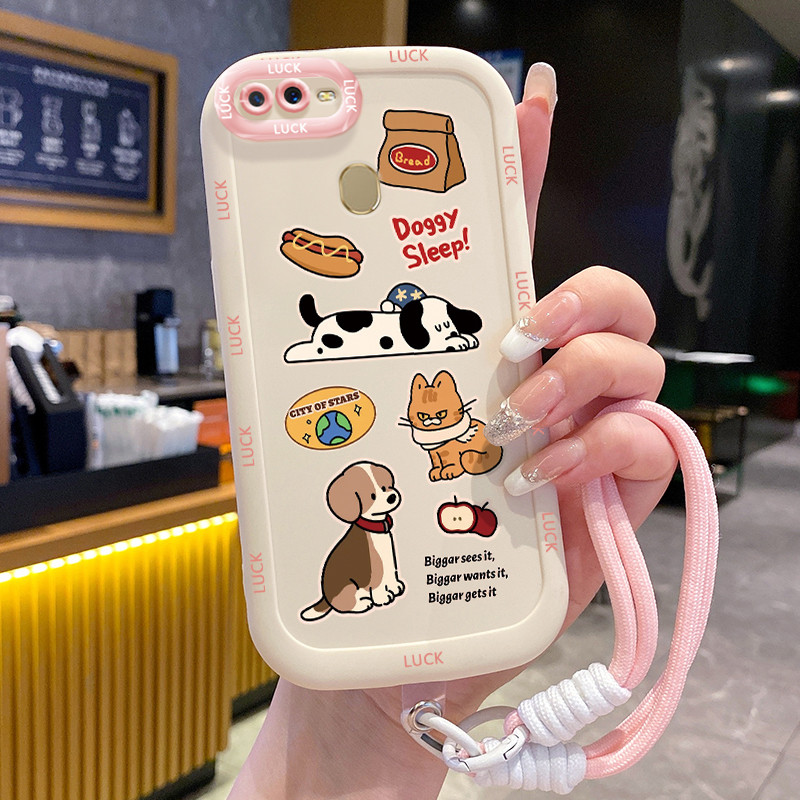 Ốp Lưng OPPO A7 A5s A12 A12s A11K Case Động vật nhỏ Với Lanyard