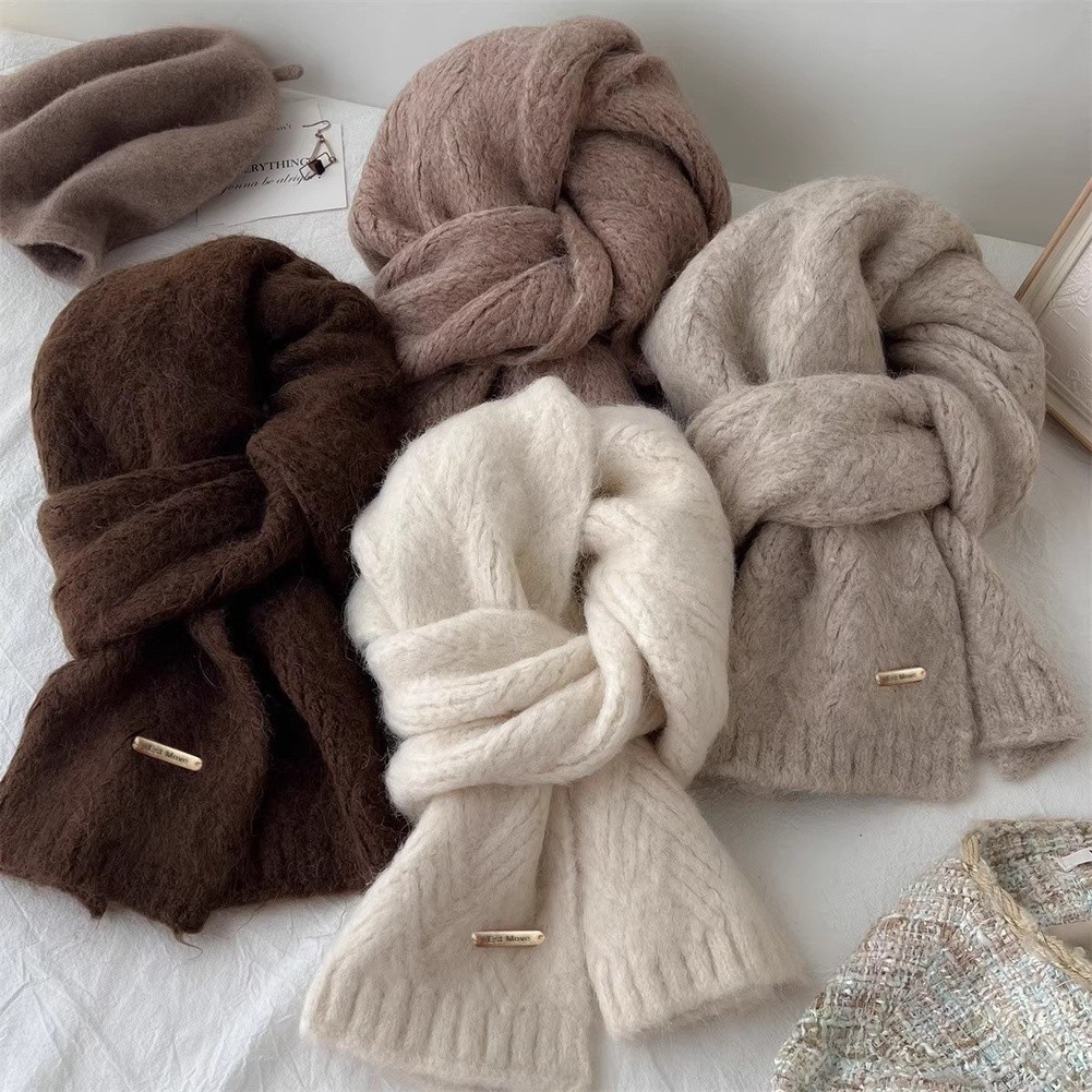 Khăn len dệt kim Alpaca thời trang, ấm áp phong cách Hàn Quốc