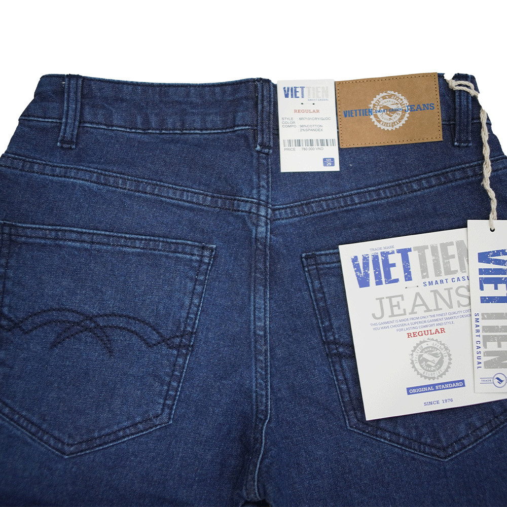 VIETTIEN SALE - QUẦN JEAN VIETTIEN, Màu Xanh, Họa Tiết Trơn, Form Regular Chất liệu cao cấp