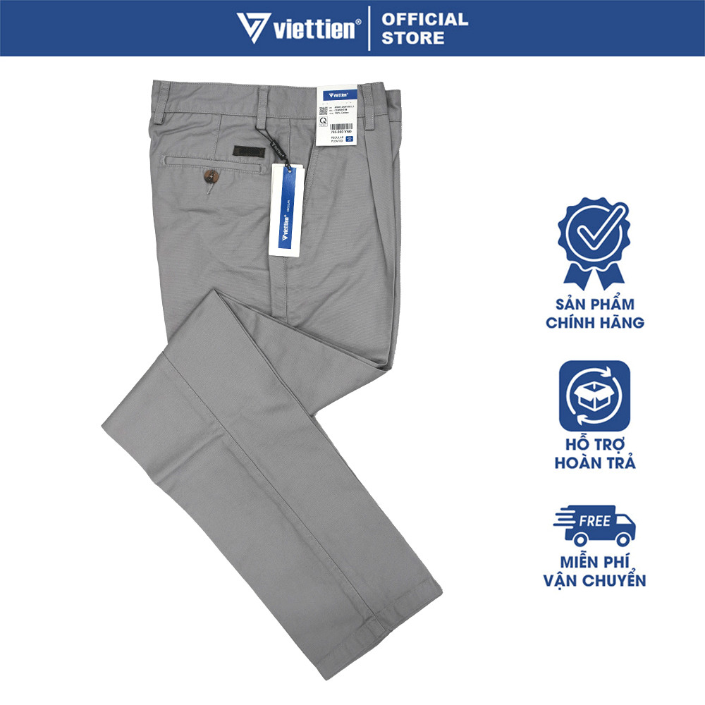 VIETTIEN SALE - QUẦN KAKI VIETTIEN, Màu Xám, Họa Tiết Trơn, Form Regular, Có Ly Chất liệu cao cấp