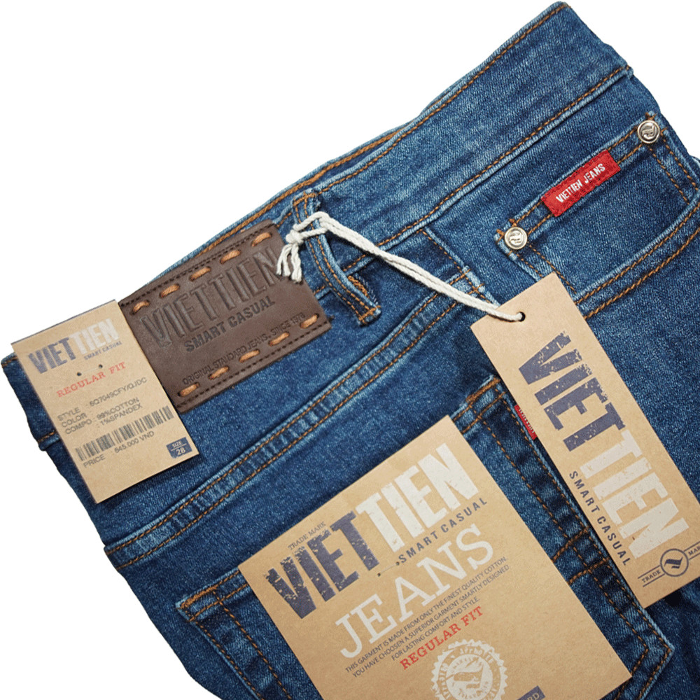 VIETTIEN SALE - QUẦN JEAN VIETTIEN, Màu Xanh, Họa Tiết Trơn, Form Regular Fit Chất liệu cao cấp