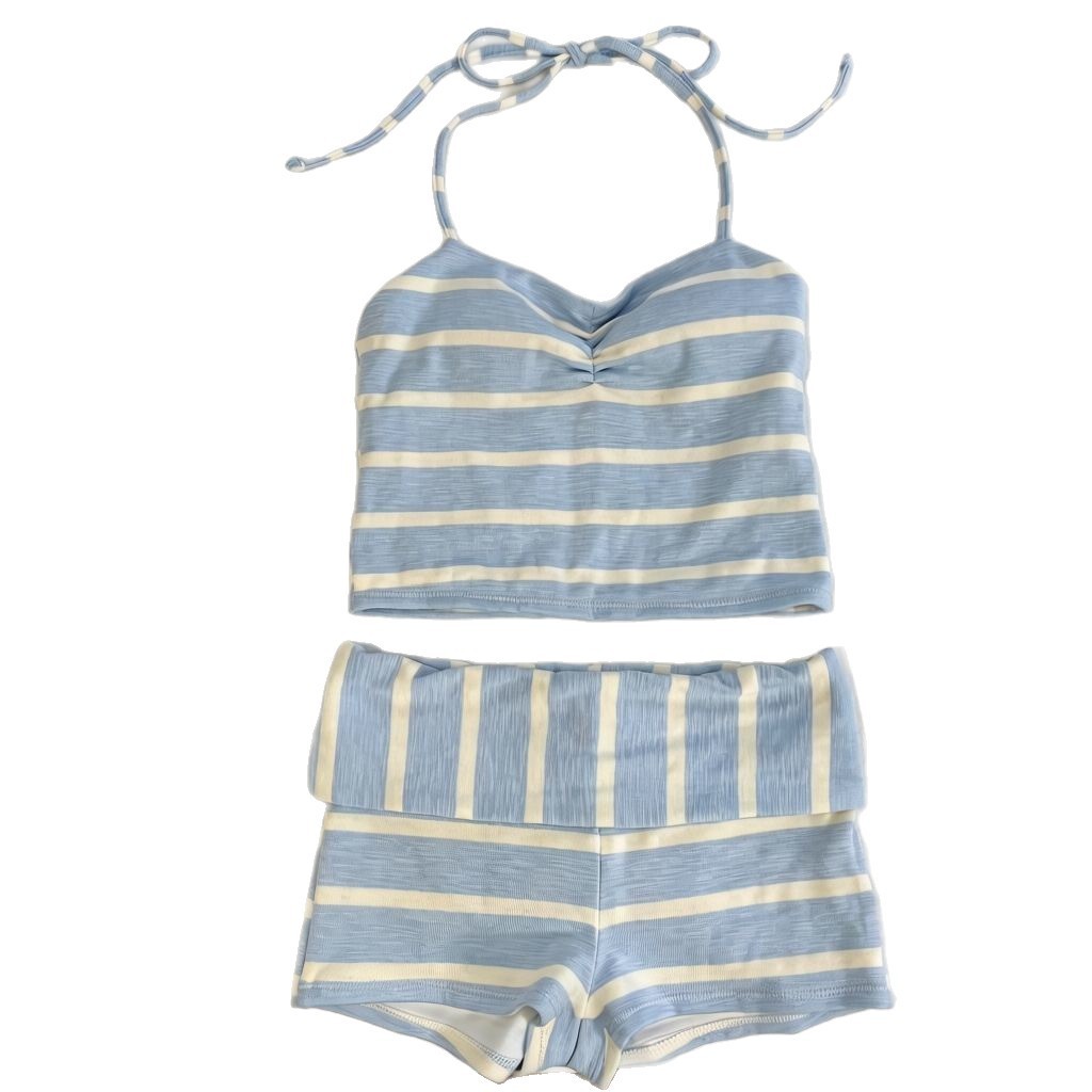 Bộ đồ Bikini bảo thủ sọc trắng xanh mỏng hơn | Bán chạy nhất Đông Nam Á Bán chạy xuyên biên giới