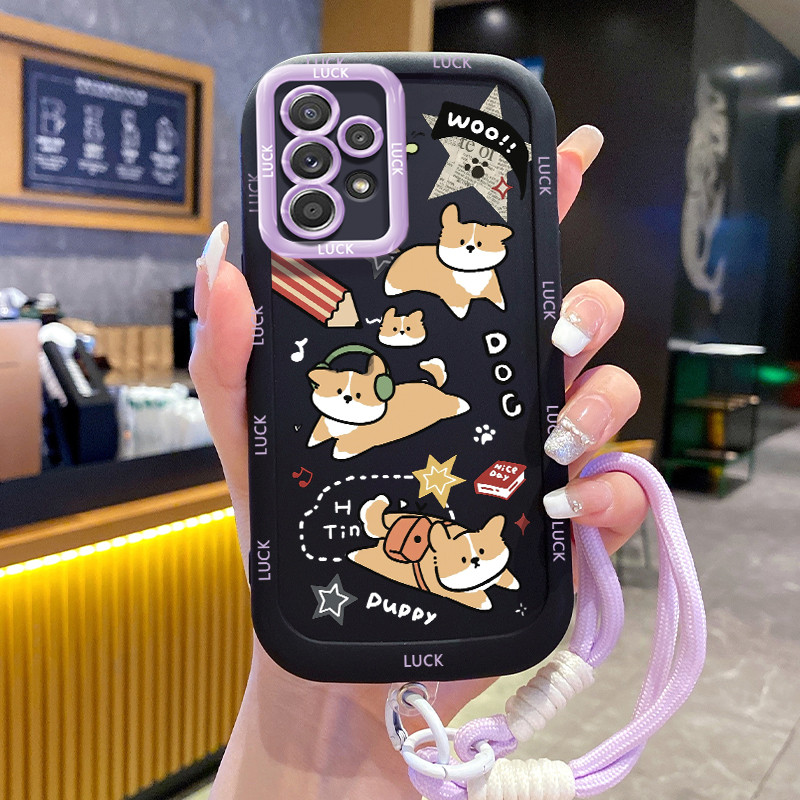 Ốp Lưng Samsung A52 4G A52 5G A52s 5G A13 5G A04s A23 5G M23 F23 A32 4G A33 5G A53 5G Case Chó Dễ thương Với Lanyard