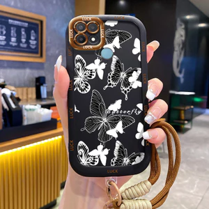 Ốp Lưng OPPO A15 A15s A35 4G Case Vẽ bướm nhỏ Với Lanyard