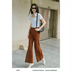 Quần denim suông cam thiết kế Elise O2O mã FW2507346BPDEOR
