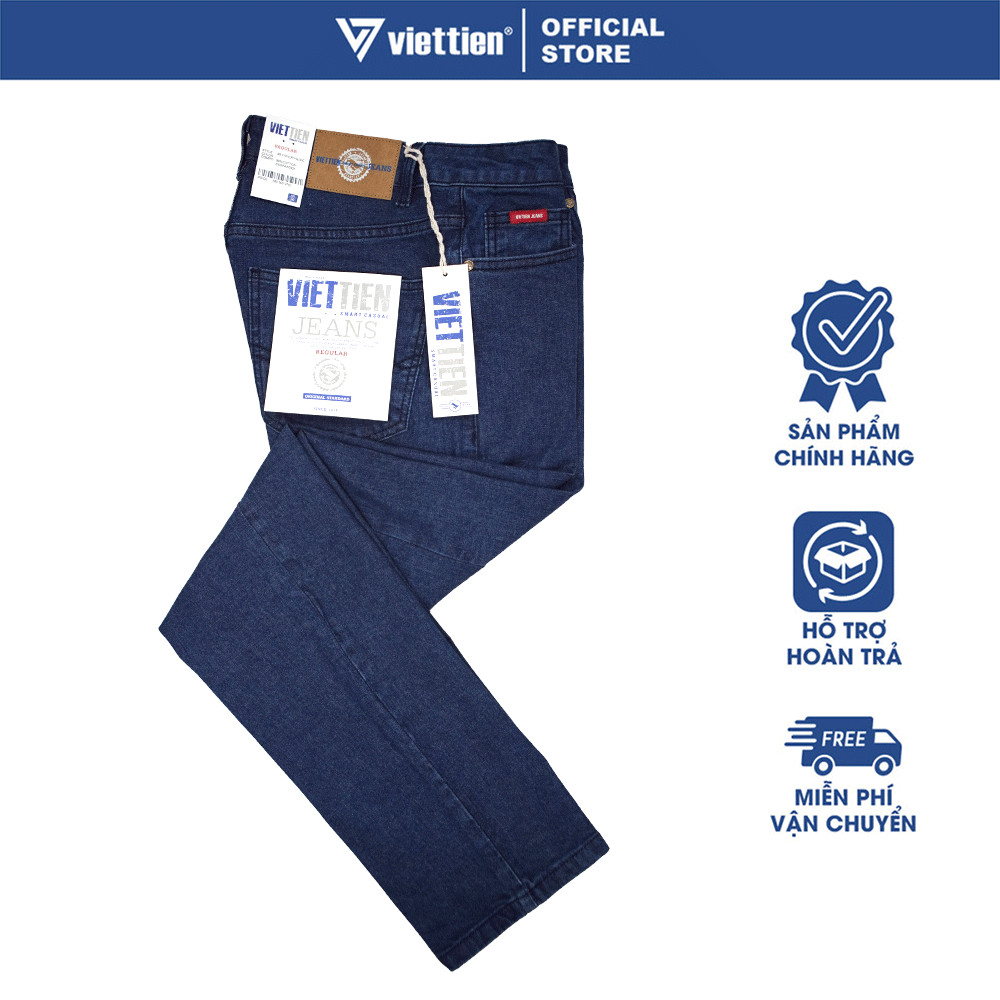 VIETTIEN SALE - QUẦN JEAN VIETTIEN, Màu Xanh, Họa Tiết Trơn, Form Regular Chất liệu cao cấp