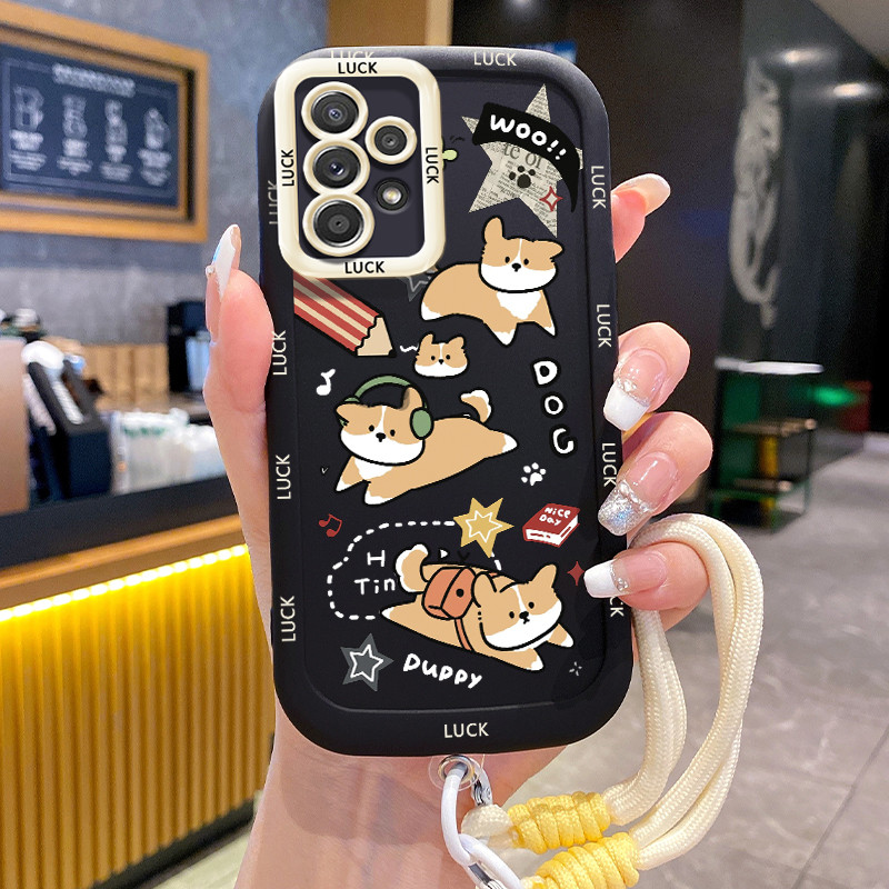 Ốp Lưng Samsung A52 4G A52 5G A52s 5G A13 5G A04s A23 5G M23 F23 A32 4G A33 5G A53 5G Case Chó Dễ thương Với Lanyard