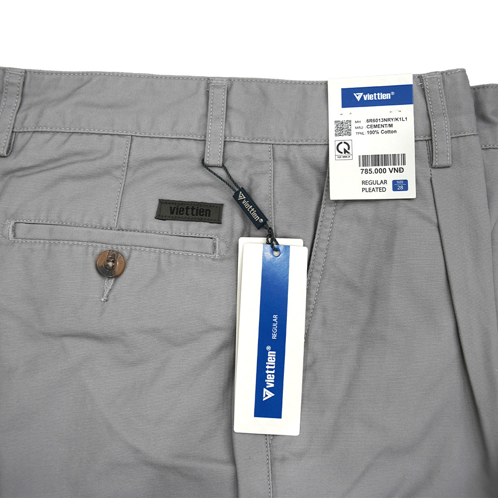 VIETTIEN SALE - QUẦN KAKI VIETTIEN, Màu Xám, Họa Tiết Trơn, Form Regular, Có Ly Chất liệu cao cấp