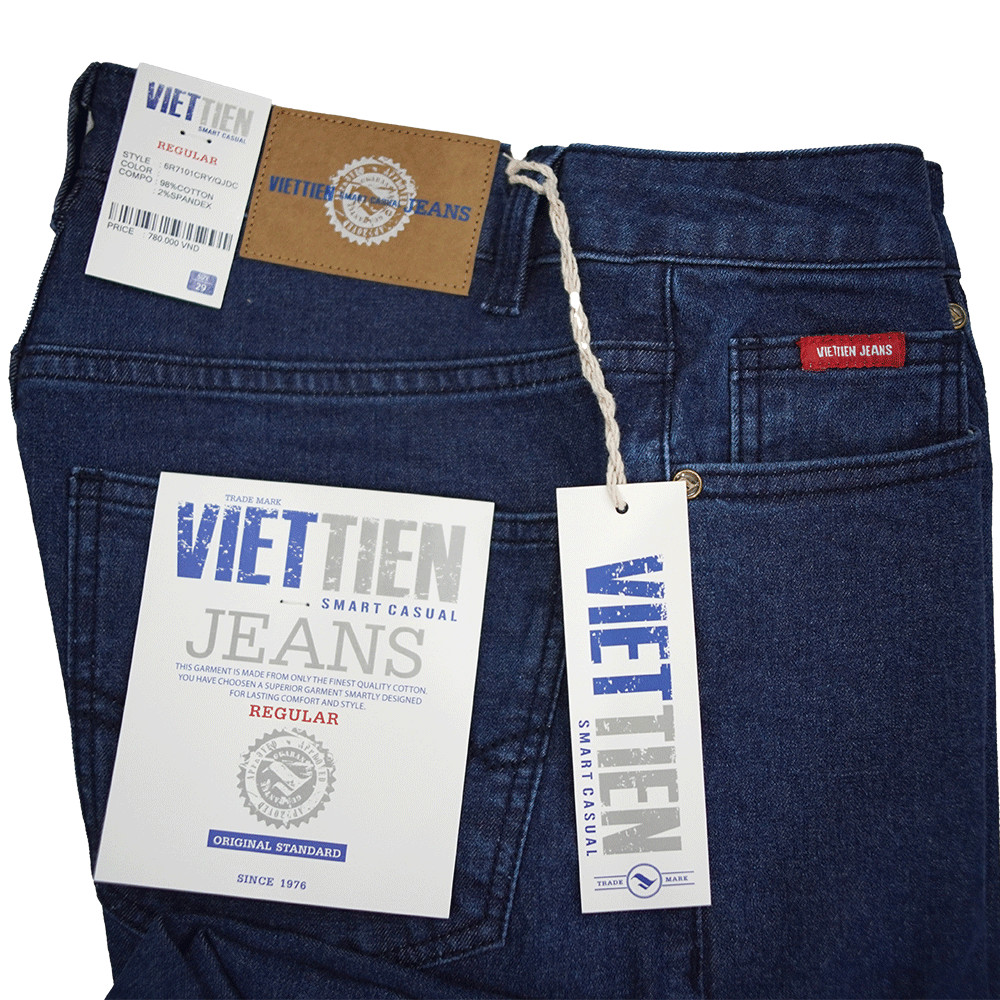 VIETTIEN SALE - QUẦN JEAN VIETTIEN, Màu Xanh, Họa Tiết Trơn, Form Regular Chất liệu cao cấp