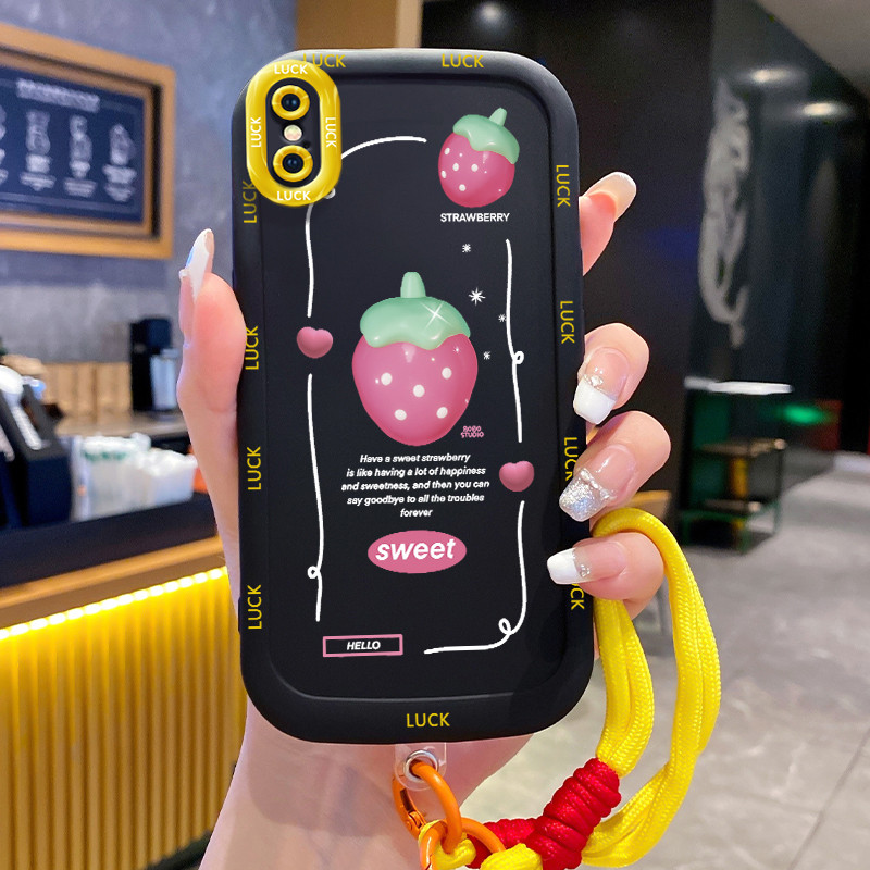 Ốp Lưng iPhone X Xs Xr Xs Max 7 Plus 8 Plus Case Dâu tây nhỏ Với Lanyard