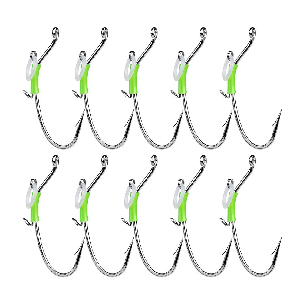 [GIGGLE] 10 Chiếc Dạ Quang Sống Tôm Móc Thép Carbon Sống Mồi Câu Cá Cho Grouper