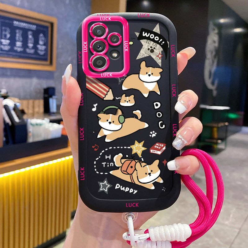 Ốp Lưng Samsung A52 4G A52 5G A52s 5G A13 5G A04s A23 5G M23 F23 A32 4G A33 5G A53 5G Case Chó Dễ thương Với Lanyard