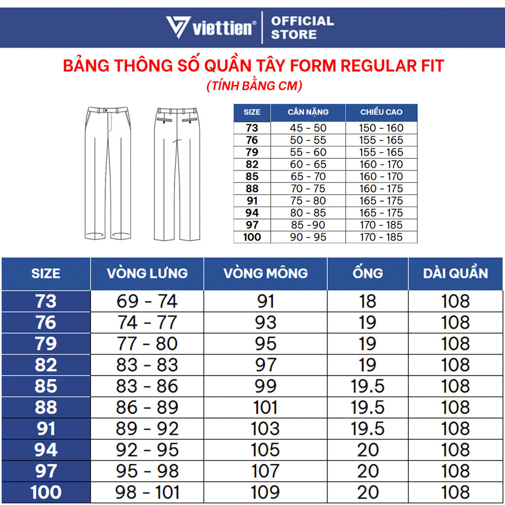 VIETTIEN SALE - QUẦN TÂY VIETTIEN, Màu Xanh Navy, Họa Tiết Trơn, Form Regular Fit, Không Ly Chất liệu cao cấp