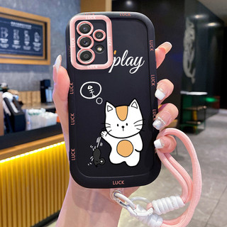 Ốp Lưng Samsung A52 4G A52 5G A52s 5G A13 5G A04s A23 5G M23 F23 A32 4G A33 5G A53 5G Case Mèo đáng yêu Với Lanyard