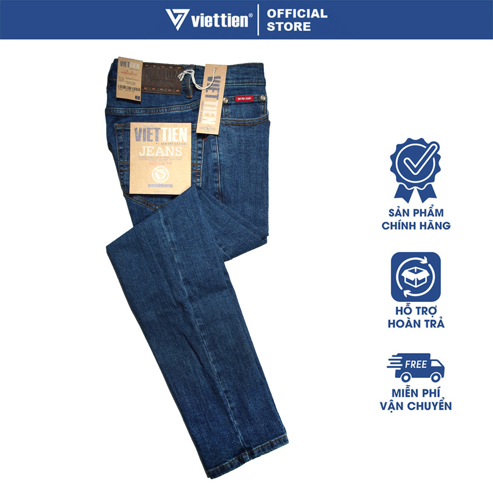 VIETTIEN SALE - QUẦN JEAN VIETTIEN, Màu Xanh, Họa Tiết Trơn, Form Regular Fit Chất liệu cao cấp