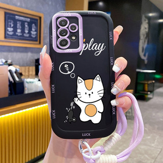 Ốp Lưng Samsung A52 4G A52 5G A52s 5G A13 5G A04s A23 5G M23 F23 A32 4G A33 5G A53 5G Case Mèo đáng yêu Với Lanyard