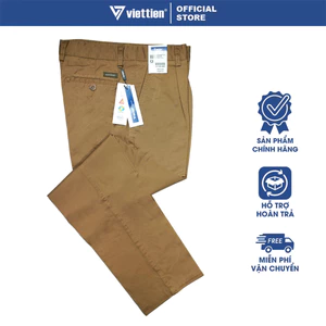 VIETTIEN SALE - QUẦN KAKI VIETTIEN, Màu Nâu vàng, Họa Tiết Trơn, Form Regular, Có Ly, Chất liệu cao cấp