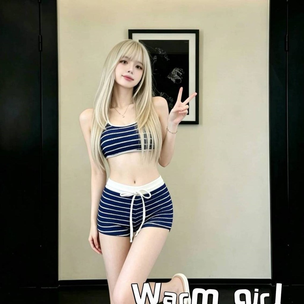 [Vượt Biển Mây] Đơn Giản Xanh Trắng Sọc Nóng Cô Gái bikini Cô Gái Vú Nhỏ Kỳ Nghỉ Ảnh Đồ Bơi Nữ