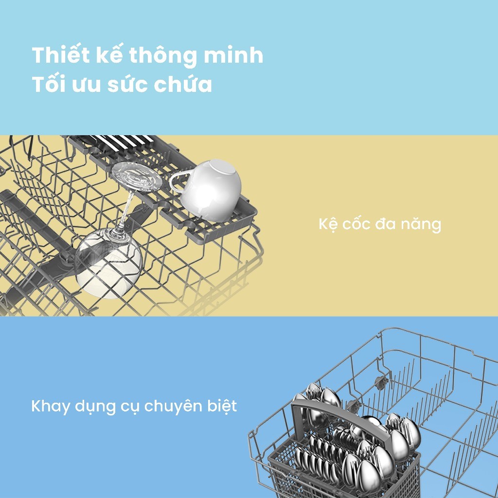 Máy rửa bát thông minh COMFEE CDW-10F60TB 12 bộ – Sấy khí nóng AI Heat Dry, Diệt khuẩn UV
