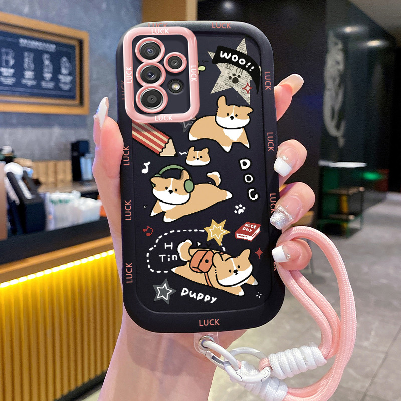 Ốp Lưng Samsung A52 4G A52 5G A52s 5G A13 5G A04s A23 5G M23 F23 A32 4G A33 5G A53 5G Case Chó Dễ thương Với Lanyard