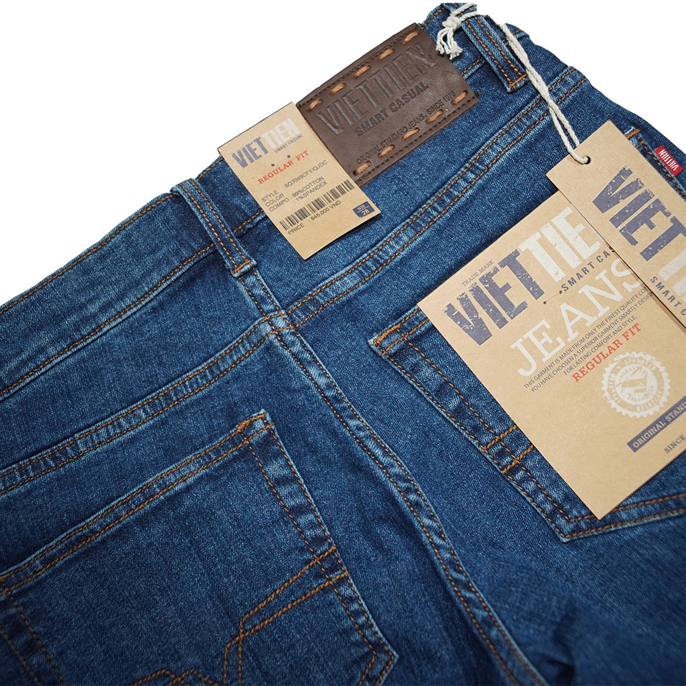 VIETTIEN SALE - QUẦN JEAN VIETTIEN, Màu Xanh, Họa Tiết Trơn, Form Regular Fit Chất liệu cao cấp