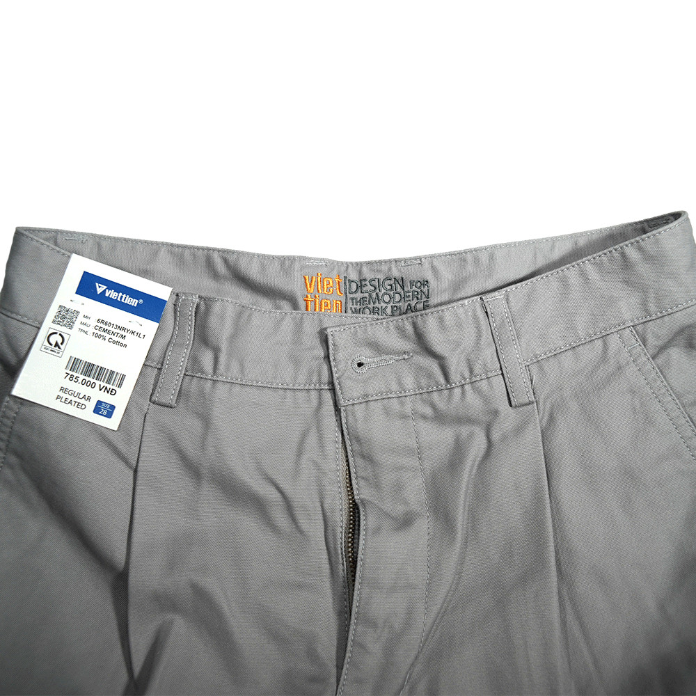 VIETTIEN SALE - QUẦN KAKI VIETTIEN, Màu Xám, Họa Tiết Trơn, Form Regular, Có Ly Chất liệu cao cấp