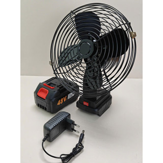 Quạt Tích Điện Để Bàn Lồng Sắt 4 Cánh 21Cm Pin 10 Cell 2 Chế Độ Gió Kèm Pin 48Vf