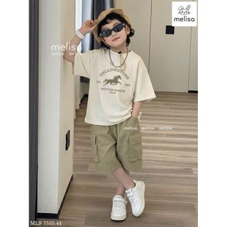 MLSBCC.7535 - Bộ Melisa áo kem in ngựa + quần rêu size 2-12y