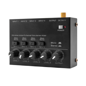 Độ ồn cực thấp 4 kênh Dòng Máy trộn âm thanh nổi Đầu vào 1 đầu ra DC 5V Micro âm thanh Mini cầm tay Guitar Bass Bàn phím trộn cho câu lạc bộ Thanh sân khấu Studio