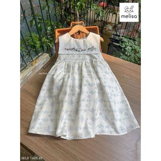 MLSDCC.7469 - Váy linen sát nách Melisa màu kem hoa dây cổ yếm trắng thêu size 2 - 11y