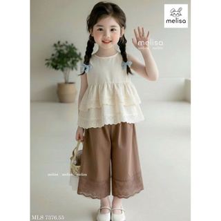 MLSBCC.7376 - Bộ Melisa áo ren kem + quần nâu ren size 2-12y