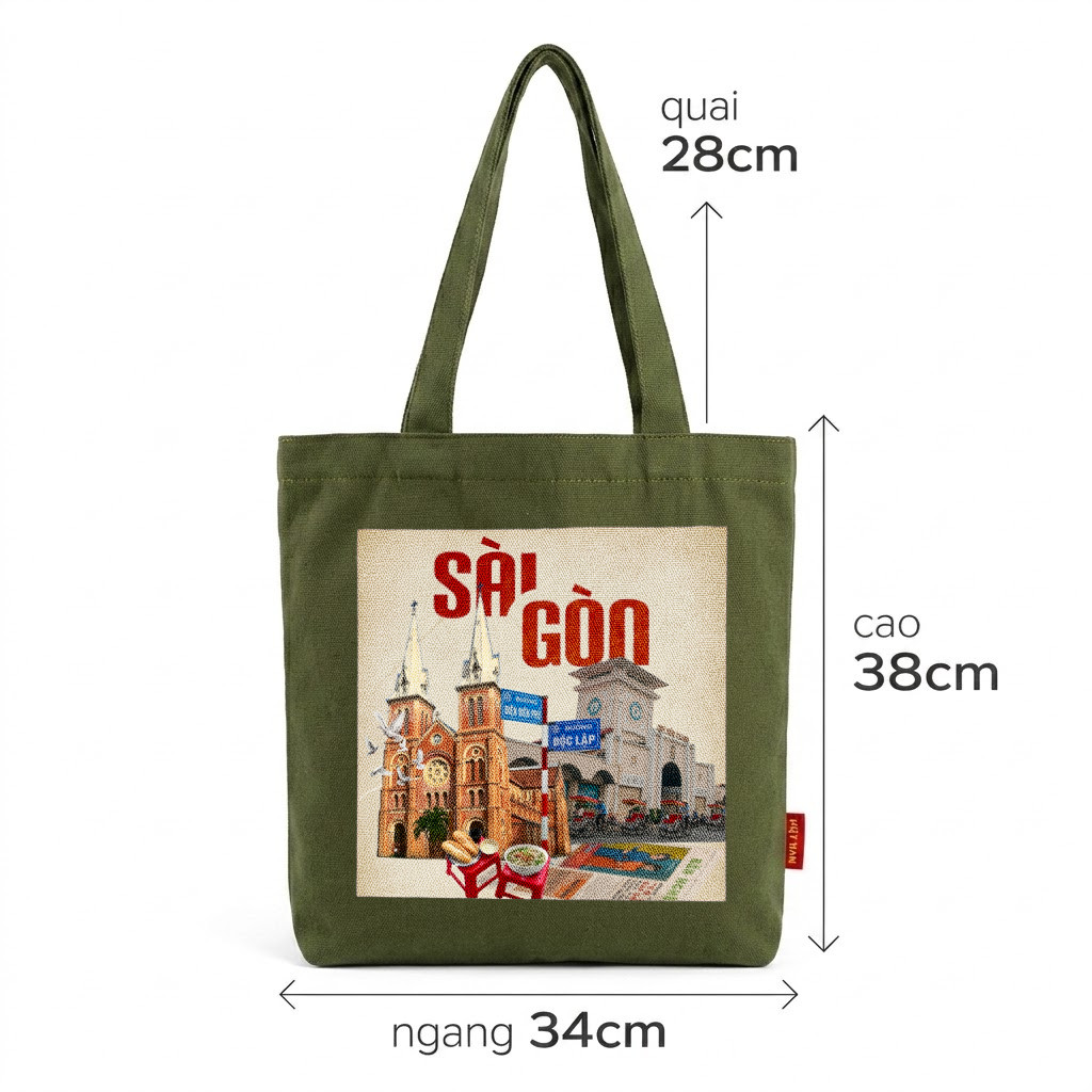 Product image Túi tote canvas Sài Gòn vintage khóa kéo tiện lợi, túi vải đeo vai có ngăn phụ nhỏ đựng đồ cá nhân nữ 0030 a-tuie0133 1