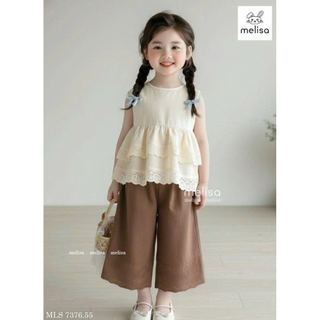 MLSBCC.7376 - Bộ Melisa áo ren kem + quần nâu ren size 2-12y
