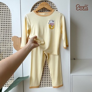 | SEUNKIDS | Bộ dài tay cho bé trai bé gái (15 màu-2 link) visco lụa mát lạnh 8kg đến 35kg bộ mặc nhà set mặc nhà